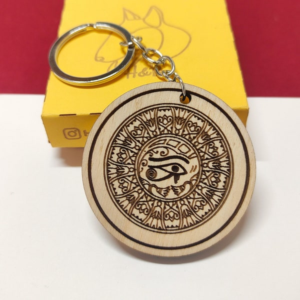 Wooden Eye of Horus Keychain, Personalized Keyring, Birthday Gift, Friend's Day, Gift for her or him, Free Customization