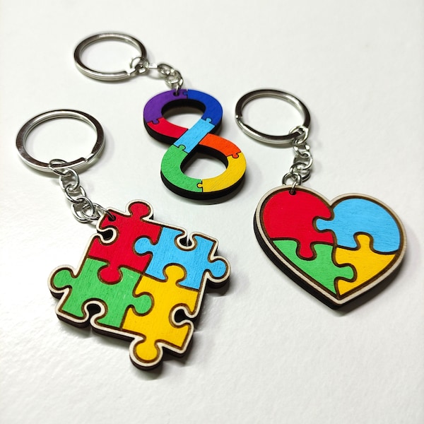 Portachiavi autismo in legno, portachiavi simbolo neurodiversità, orgoglio autistico, spettro autistico, consapevolezza dell'autismo, regalo