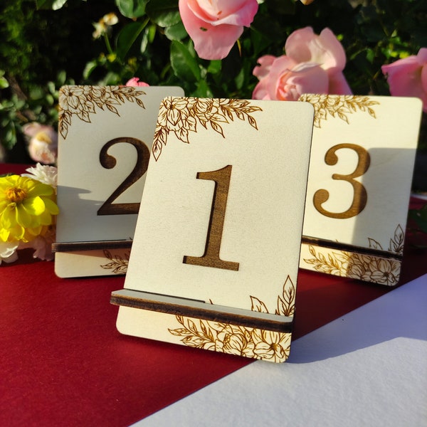 Numéros de dessus de table en bois, design personnalisé élégant, espace réservé, décor de mariage, embellissement rustique, numéros mariage
