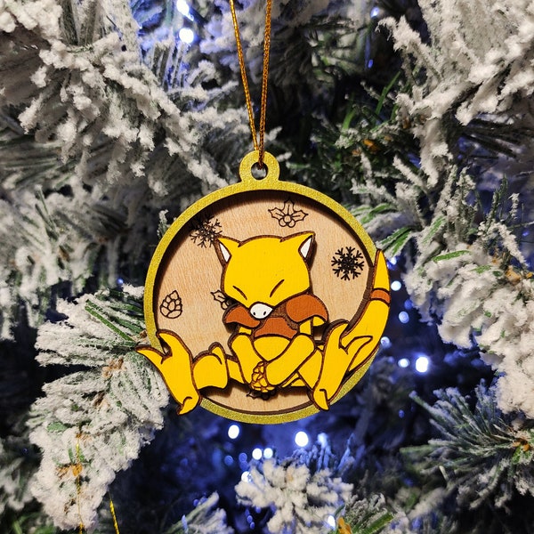 Wooden Pokémon Christmas Ornaments, Abra, Colorful Geek Gift, Xmas Tree Ornaments, Home Decor, Eco-Friendly Christmas Decoration