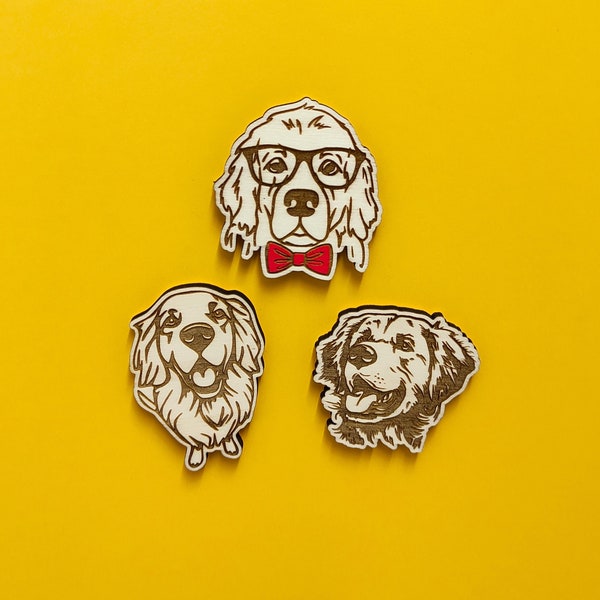 Aimant de réfrigérateur en bois, race de chien, Golden Retriever, animal de compagnie, super néodyme, décor de cuisine, cadeau personnalisé