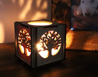 Wooden Tree of Life Tealight Shadow Lantern, Candle Holder, Handmade Home Decor, Tabletop Light Gift, Cozy Atmosphere Enhancer, Housewarming