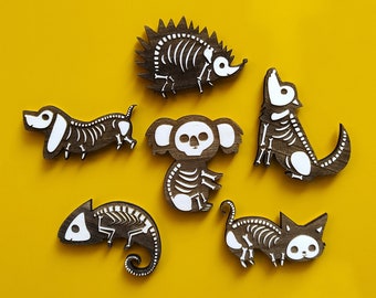 Magnete per frigorifero in legno, scheletro di animali decorazioni di Halloween, gatto, cane, decorazioni per la casa, regalo personalizzato