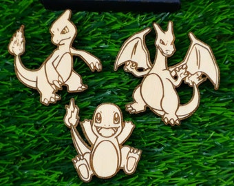 Conjunto de 3 imanes Pokémon de madera, regalo de anime personalizado, decoración del hogar geek, imanes de refrigerador coloridos, fanático de los videojuegos, elige tu Pokémon