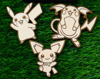 Conjunto de 3 imanes Pokémon de madera, regalo de anime personalizado, decoración del hogar geek, imanes de refrigerador coloridos, fanático de los videojuegos, elige tu Pokémon