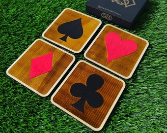 Set of 4 Colorful Wooden Drink Coasters Playing Card Suits, Unique Gift, Home Decoration, Poker Table, Poker Table Custom Drink Coasters