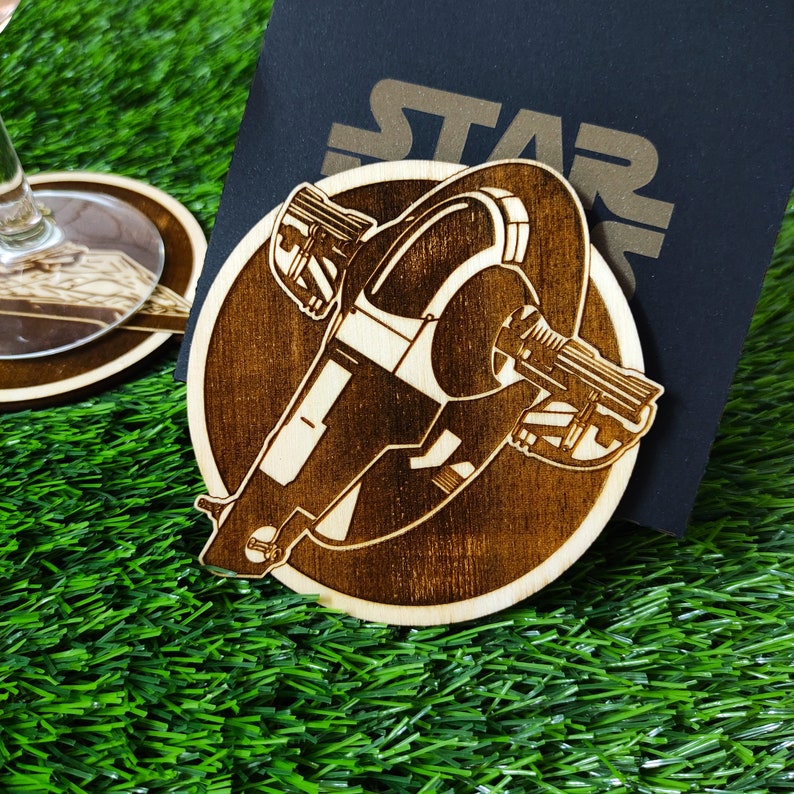 Ensemble de 6 dessous de verre en bois Star Wars, vaisseaux spatiaux, Millennium Falcon, Death Star, X-Wing, TIE Fighter, Star Destroyer image 9