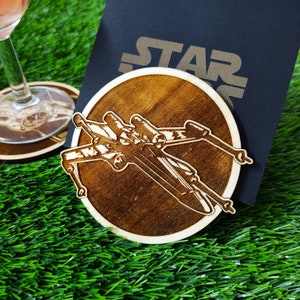 Ensemble de 6 dessous de verre en bois Star Wars, vaisseaux spatiaux, Millennium Falcon, Death Star, X-Wing, TIE Fighter, Star Destroyer image 6