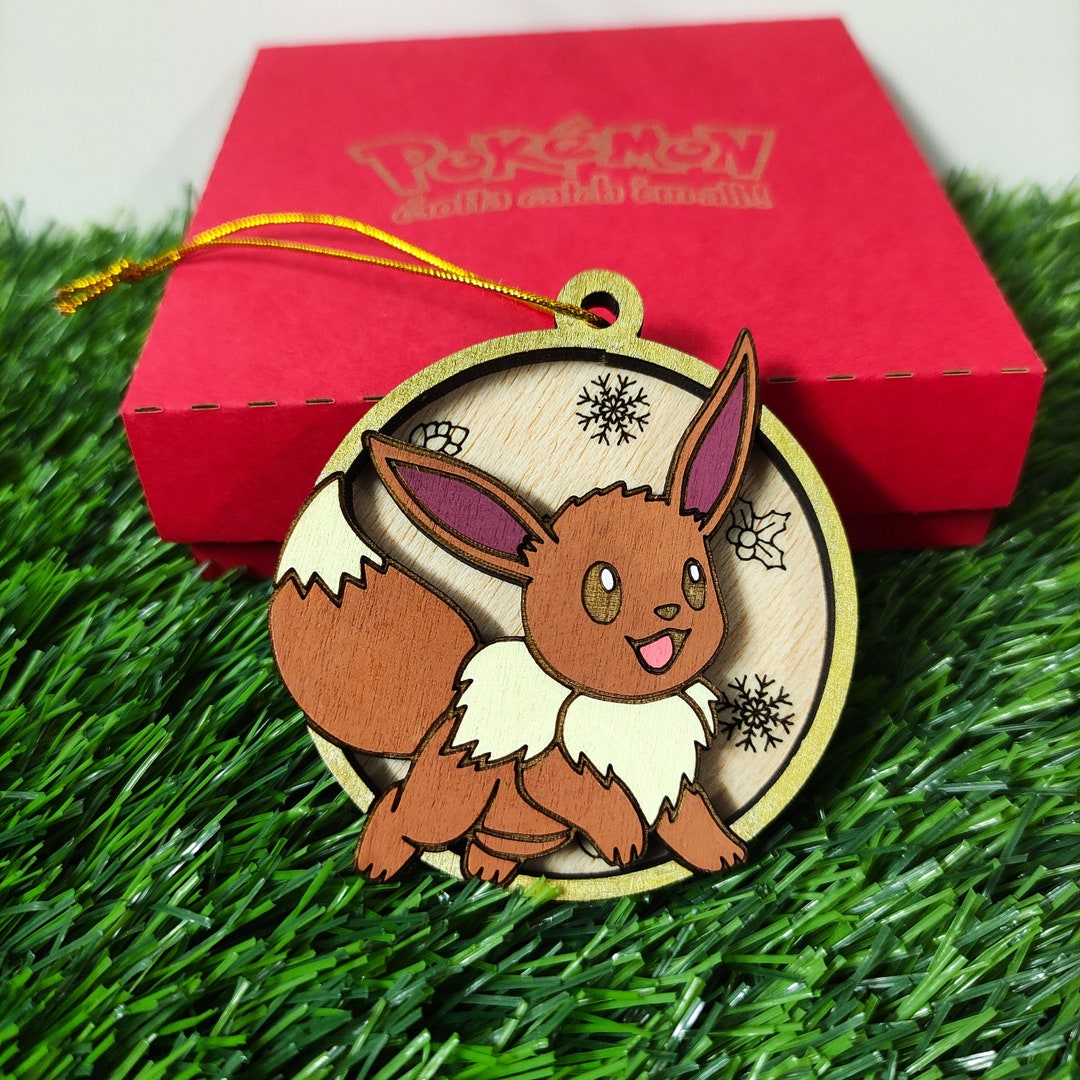 Wooden Pokémon Christmas Ornaments, Eevee, Colorful Geek Gift, Xmas Tree Ornaments, Home Decor
