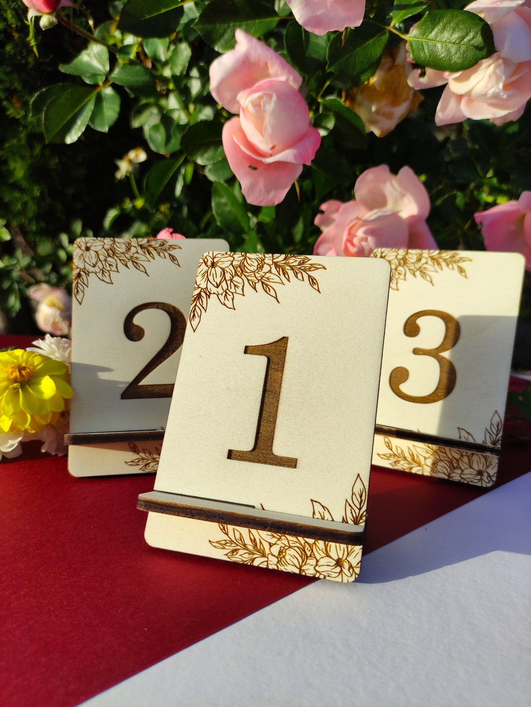 Wooden table top numbers elegant personalized design placeholder