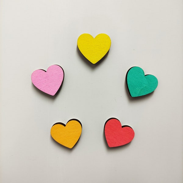 Aimants en bois de coeur coloré, peinture acrylique de couleur pastel, décor à la maison, cadeau pour elle, cadeau de mariage Saint-Valentin