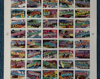 Vintage Greetings from America, US Postal Service sheet of 50 stamps.