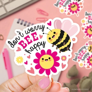 Lemon Jelly Studio - Maak je geen zorgen BEE Happy Grote Vinyl Sticker/Laptop/Ipad/Kawaii/Cute
