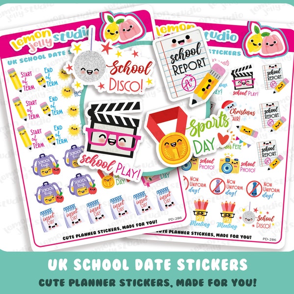 58 Cute UK School Date/Events Planner Stickers