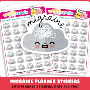 35 schattige migraine/hoofdpijn/pijn/zieke dagplannerstickers