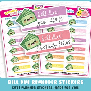 12 Niedliche Bill Due/Reminder/Pay Bill Planner Sticker