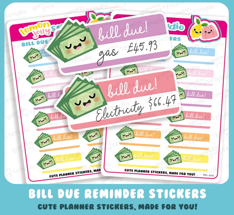 12 Cute Bill Due/reminder/pay Bill Planner Stickers - Etsy