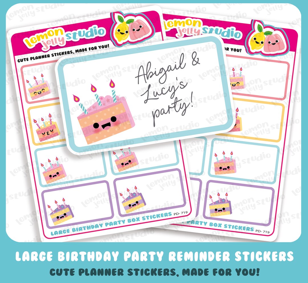 8 Cute Large Birthday Party Box/tracker Planner Stickers - Etsy