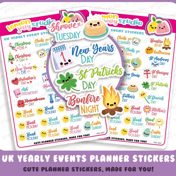 30 Süße Uk Jahresveranstaltungen/Termine/Feiertage/Kalender/Bank Holidays Planner Stickers