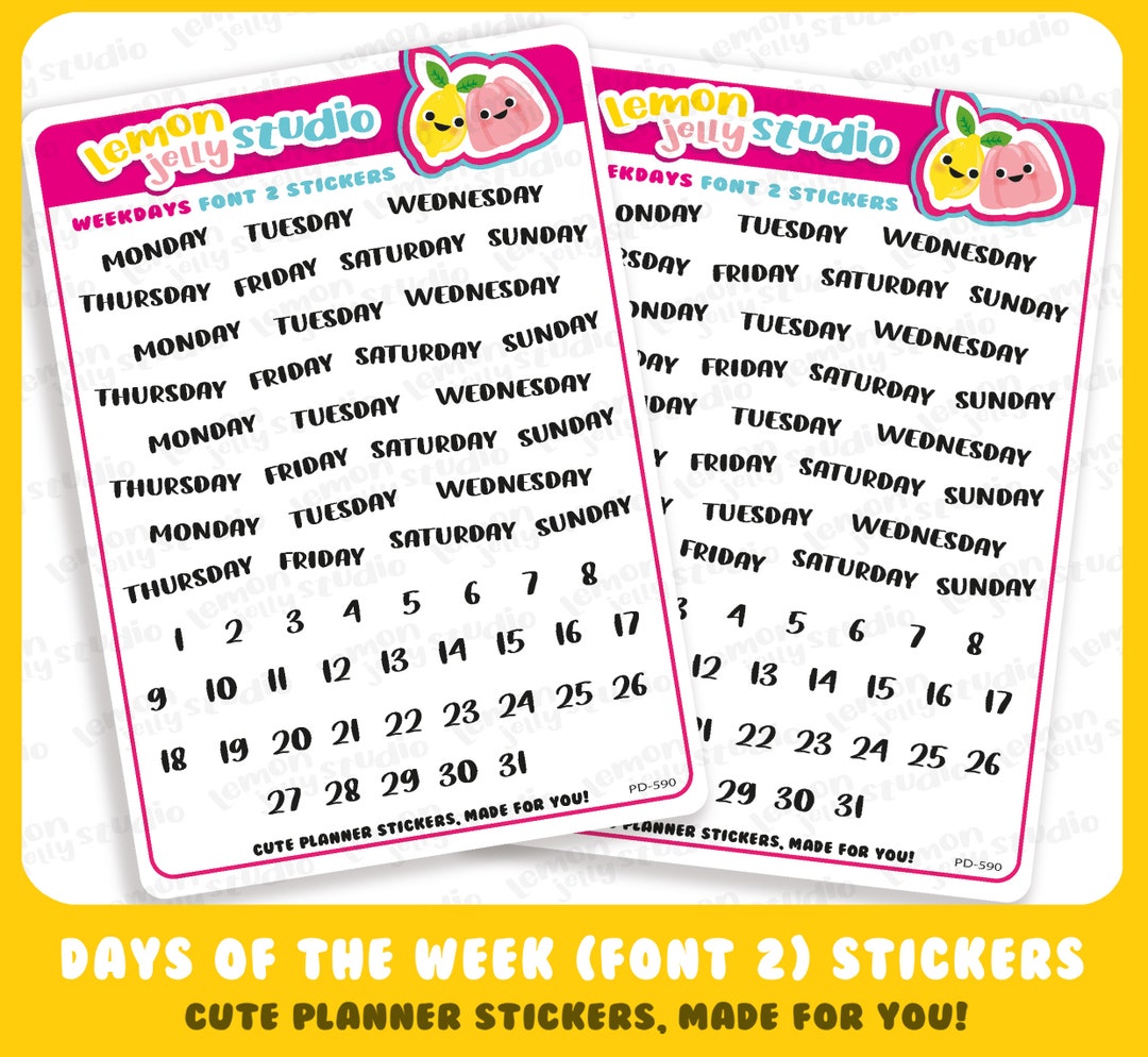 Weekdays Routine Font Transparent 28 Weekdays (FONT 2) /dates/functional Planner Stickers - Etsy