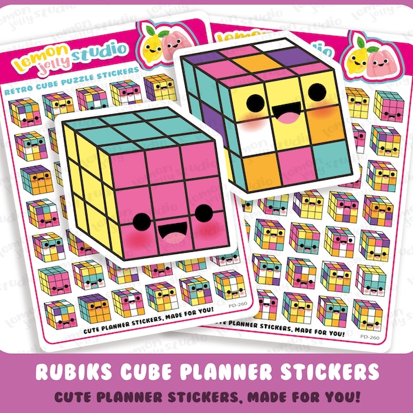 42 Cute Retro 1980's Rubiks Cube/Puzzle Planner Stickers