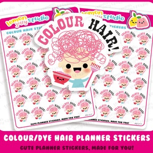 30 adesivos de planejador de cabelo/tintura/beleza/lembrete de cores fofas