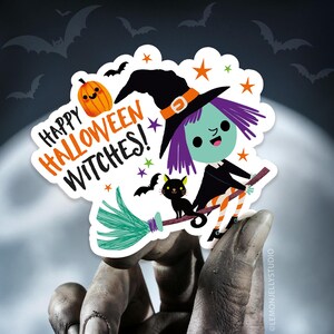Lemon Jelly Studio- Buon Halloween Streghe! Grande adesivo in vinile/Laptop/Ipad/Kawaii/Carino