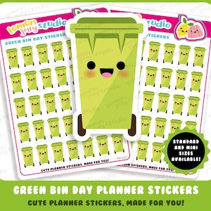35 Cute Green Bin Day/Trash/Garbage/Rubbish Planner Stickers