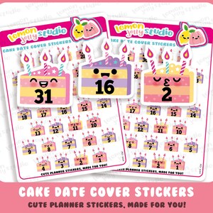 31 autocollants de couverture de date / compte à rebours pour gâteau mignon