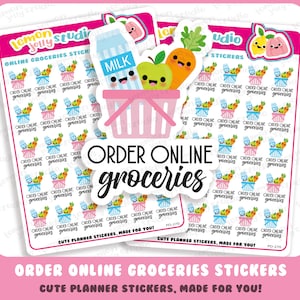 30 pedidos en línea de comestibles/compras/pegatinas de planificador de tienda de alimentos