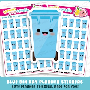35 schattige blauwe bin dag/prullenbak/vuilnis/vuilnis planner stickers
