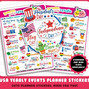31 Cute USA Yearly Events/Dates/Holidays/Calendar/Federal Holidays Planner Stickers