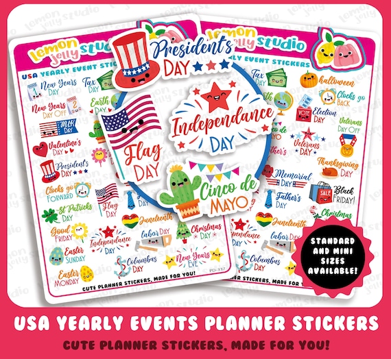 31 Cute USA Yearly Events/Dates/Holidays/Calendar/Federal Holidays Planner Stickers