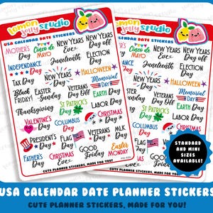 29 adesivos fofos para calendário com eventos/datas/feriados/feriados bancários dos EUA