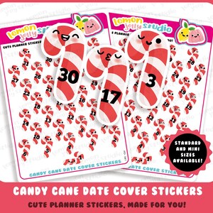 31 Cute Candy Cane Date Cover/Christmas Countdown Planner Stickers