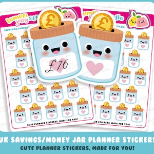 23 Cute UK Savings/Money Jar Planner Stickers