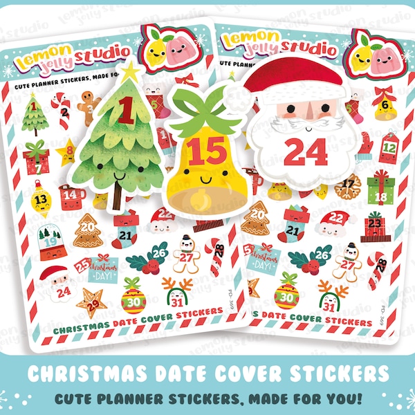 31 Cute Christmas Date Cover/Countdown Planner Stickers