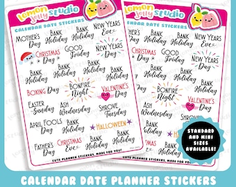 24 Cute UK Word Calendar Events/Dates/Holidays/Calendar/Bank Holidays Planner Stickers