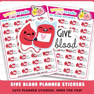 32 adesivos fofos para planejar lembretes de doação de sangue