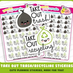 40 Cute Take Out Trash/Recyling Planner Stickers