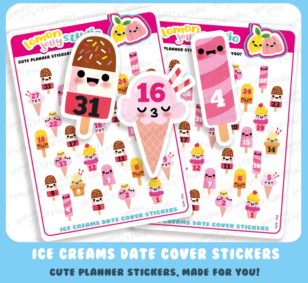 Countdown Ice Blocks 31 Cute Ice Creams/ice Pops Mix Date Cover/countdown Planner Stickers ...