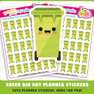 35 Cute Green Bin Day/Trash/Garbage/Rubbish Planner Stickers