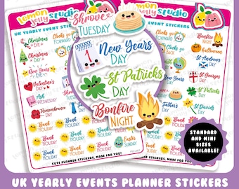30 Cute UK Yearly Events/Dates/Holidays/Calendar/Bank Holidays Planner Stickers