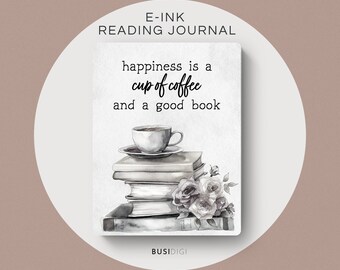Eink Book Tracker by BusiDigiCo, Happiness Reading Planner, Compatible with Goodnotes