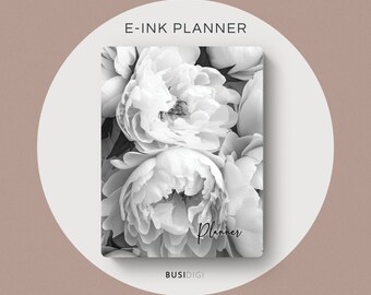 Eink Planner by BusiDigiCo, Peonies Hyperlinked PDF, Compatible with Goodnotes