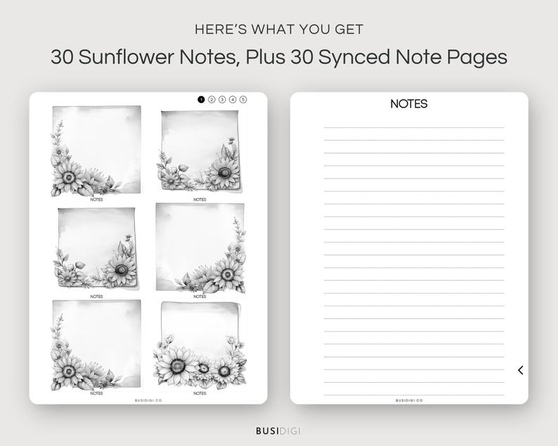 Sunflower Digital Sticky Notes by Busidigi, Compatible With Remarkable ...