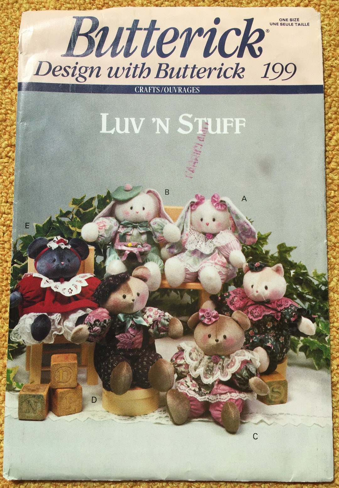 Plush Toys Sewing Pattern, Butterick 199, Sizes 7, Teddy Bear, Mouse ...