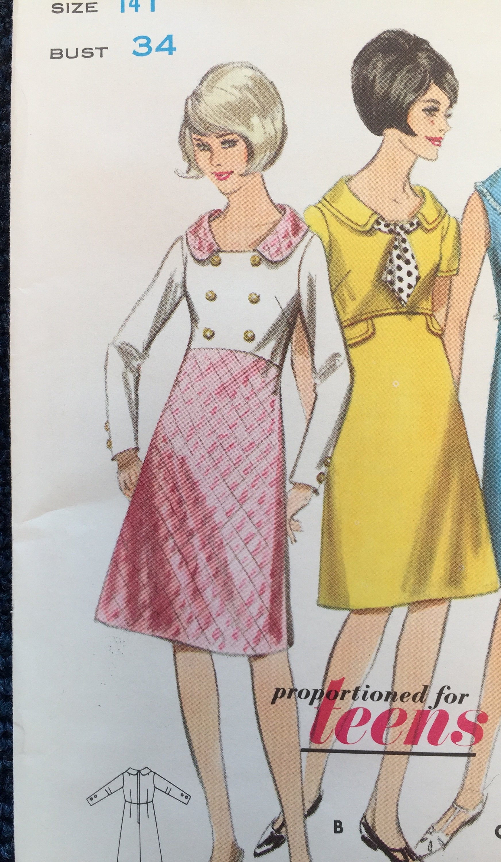 Vintage 60s Dress Sewing Pattern, Butterick 3771, One Piece Dress, Semifitted, Slight Aline