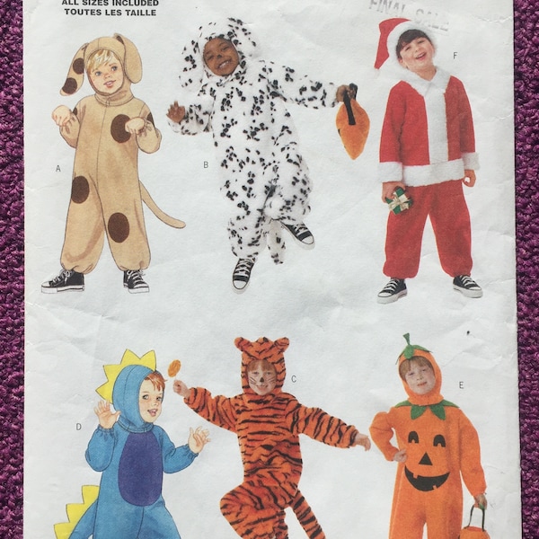 Patron de couture déguisements pour enfants, Butterick 6695, combinaison personnage, père Noël, animaux, dinosaure, sac à friandises, taille enfant 1-2, 3-4, 5-6, non découpé