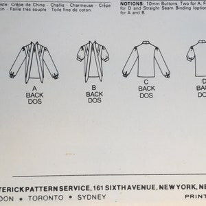 Vintage 80s Womens Blouse, Sewing Pattern, Butterick 3936, Very Loose-fitting Blouse, Standing collar with Tie ends Size 8 Bust 31 1/2 Cut image 6